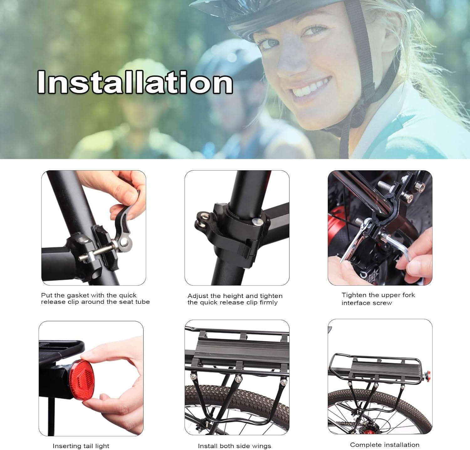 Bike Rear Cargo Rack - Adjustable Bicycle Trunk Pannier Back Rack with Fender and Reflector, Easy Install Quick Release Bike Luggage Carrier Rack with 130 Lbs Capacity for Mountain, Road, City Bikes