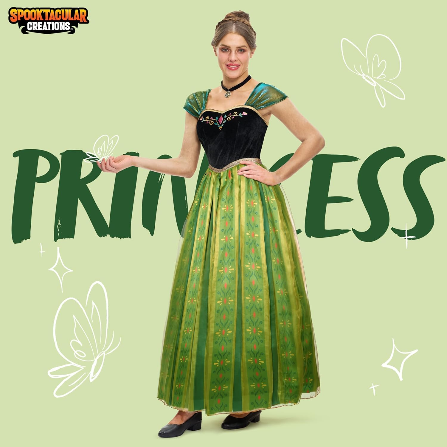 Spooktacular Creations Adult Princess Costume, Halloween Women Coronation Dress Costume, Green Princess Dress image number 2