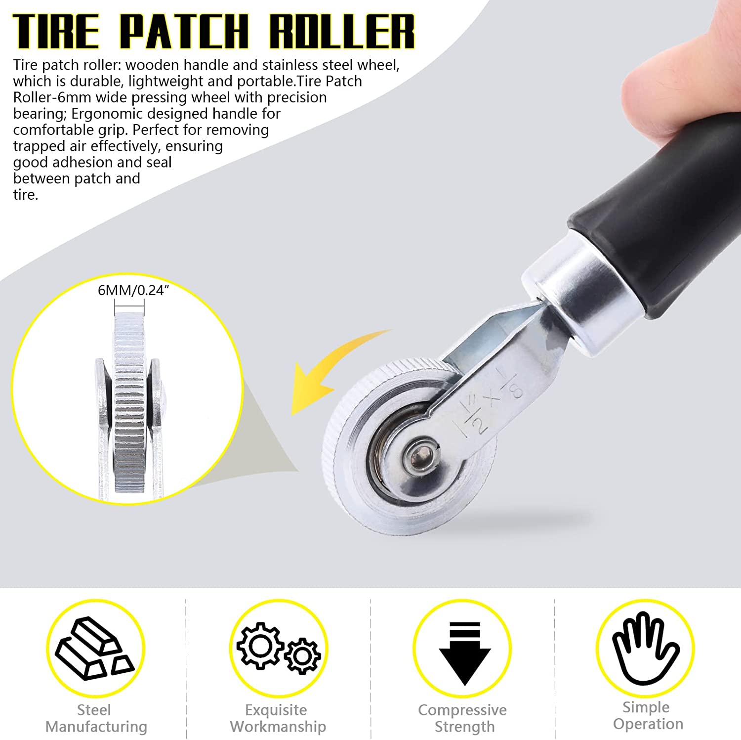 76 Pcs Tyre Valve Stem Puller Tools Set Includes TR412 Snap-In Valve Stems & Caps with Pure Copper Valve Stem Cores, Tire Patch Roller, 4 Way Valve Tool and Dual Single Head Remover image number 5