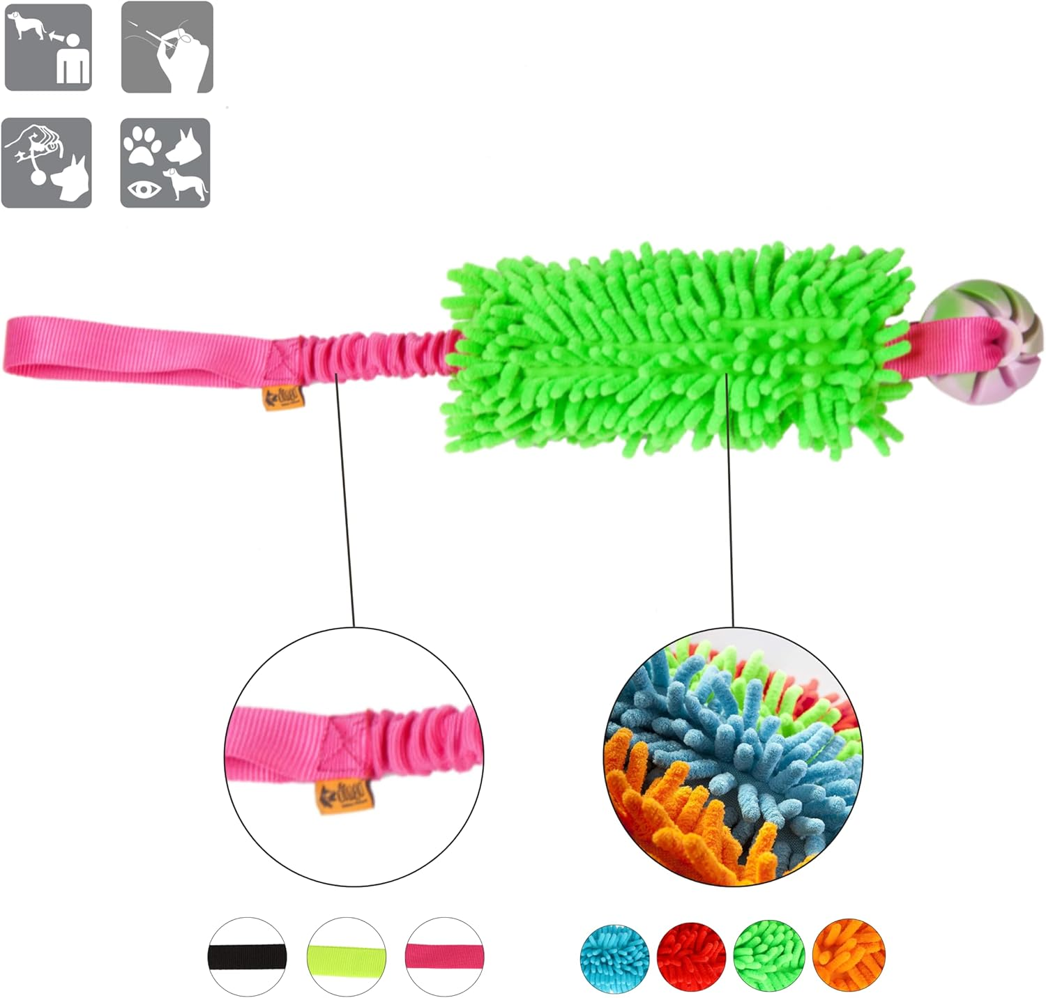 Dingo Green Mop Bite Tug for Dog Fun Bungee Chaser with Ball, Pink Handle 15589 image number 5