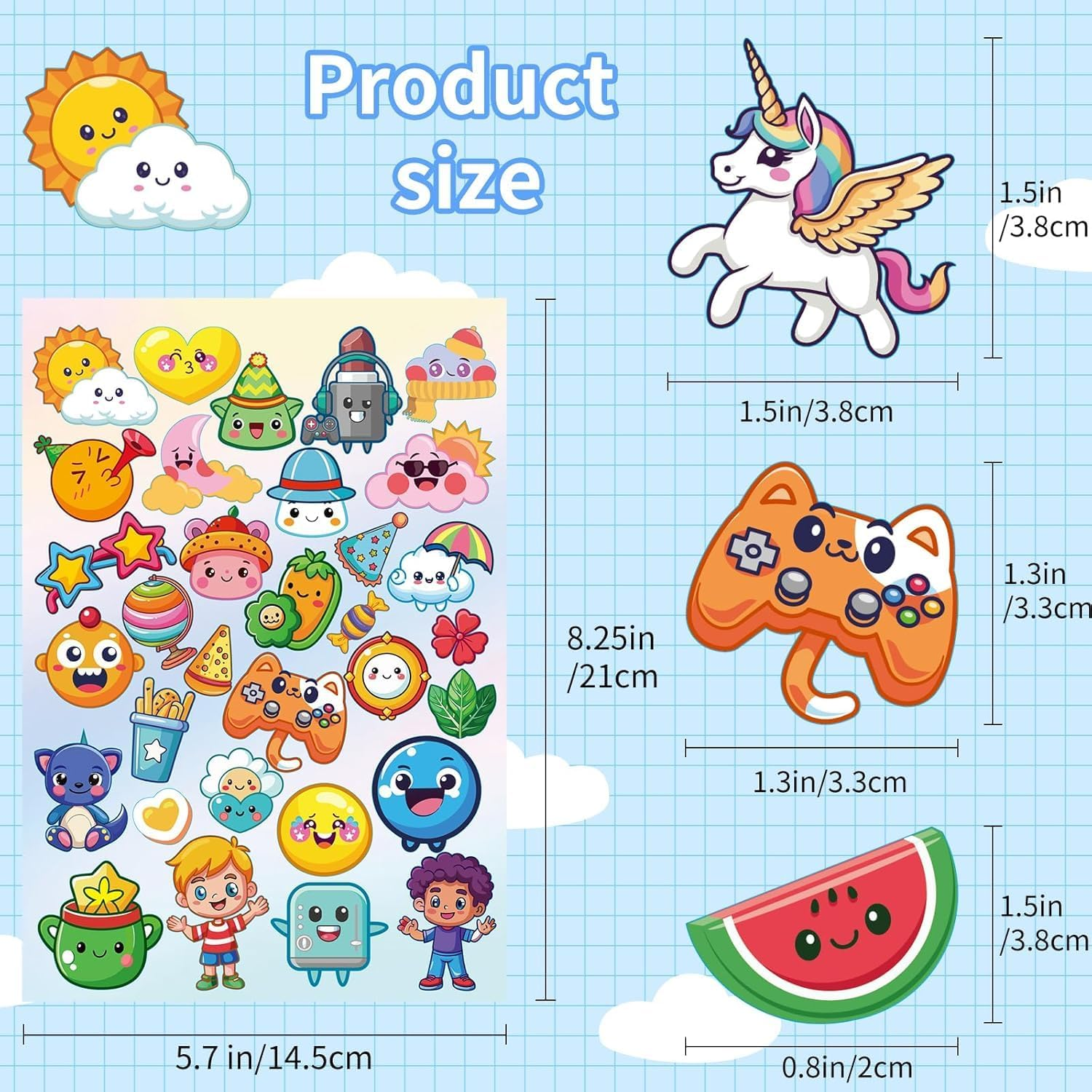 1000+ Cute Animal Sticker Book for Kids,Spiral Bound Sticker Book,Unicorn,Space,Letter,Fruits,Foods,15 Themes 30 Pages Stickers, Water Bottle Stickers Packs for Girls Teens image number 6