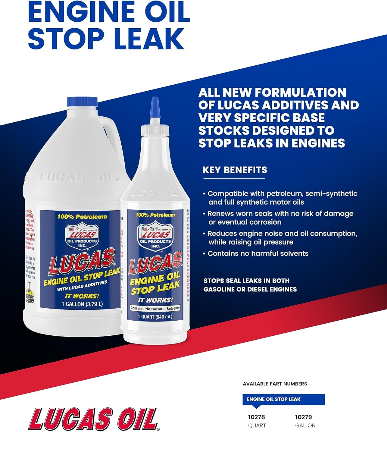 Lucas Oil 10278 Engine Oil Stop Leak- 1 Quart (946Mls) image number 3