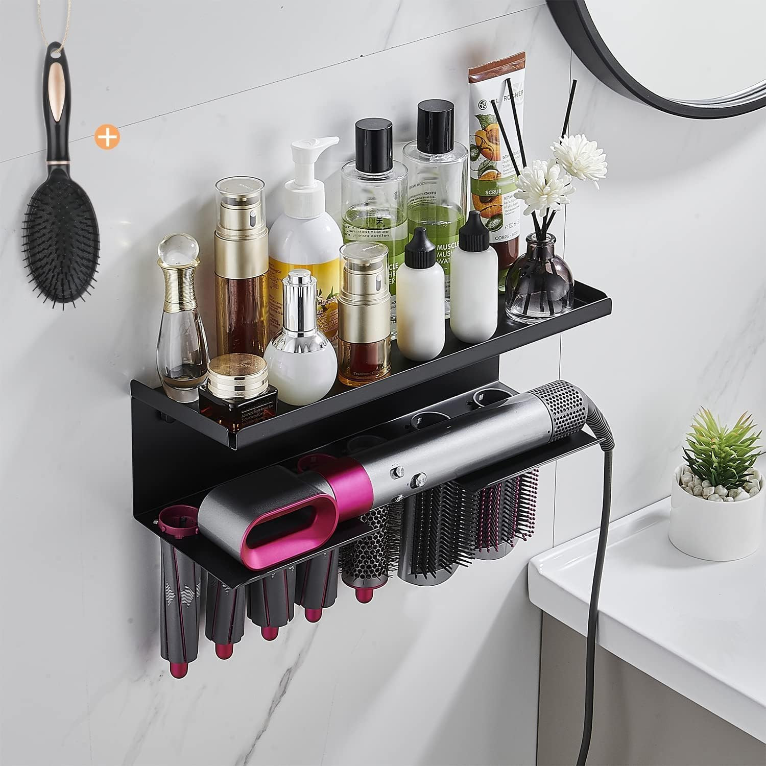 Yimerlen Straightener Holder Compatible with Dyson Airwrap Wall Mount Storage Rack for Curling Iron Attachments and Complete Styler (White-Sus304)