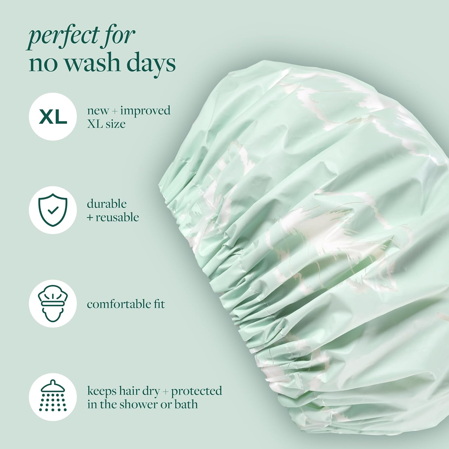 Ecotools XL Shower Cap, Large Hair Cap for Shower or Bath, Protect Hair & Keep Dry, Reusable & Waterproof Material, Comfortable Fit for All Hair Types & Head Sizes, Cruelty-Free & Vegan, 1 Count