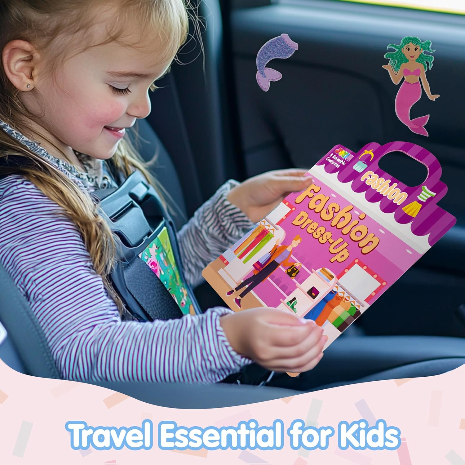 JOYIN 3 Sets Dress-Up Reusable Sticker Book for Toddlers, 3D Sticker Books for Kids 3 4 5, Travel Essentials, Airplane Activity Toys, Crafts Gifts, Birthday Gifts - Fashion, Mermaid, Princess image number 2