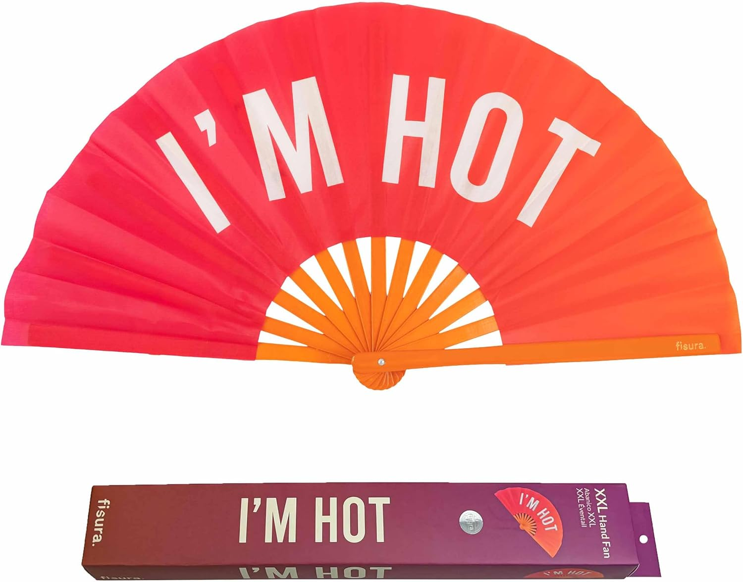Fisura Large Folding Fan Original Fan with Large Lettering XXL Compartments Foldable Bamboo Fan 64 X 33 Cm (Hot, Pink)