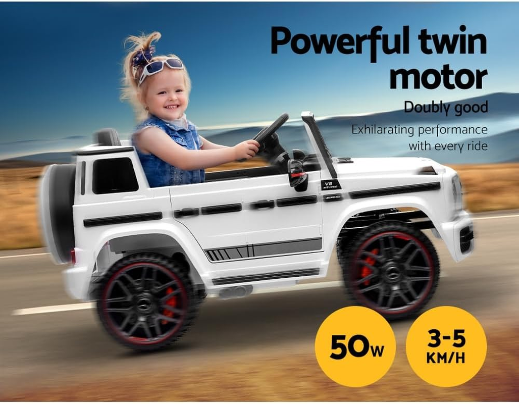 Mercedes-Benz Kids Ride on Car SUV, AMG G63 Licensed Remote Control 12V Battery Built-In Music 30Kg Capacity Safety Seat Belt Electric Cars for Toddlers Baby Walkers Little Tikes Kid Toy White