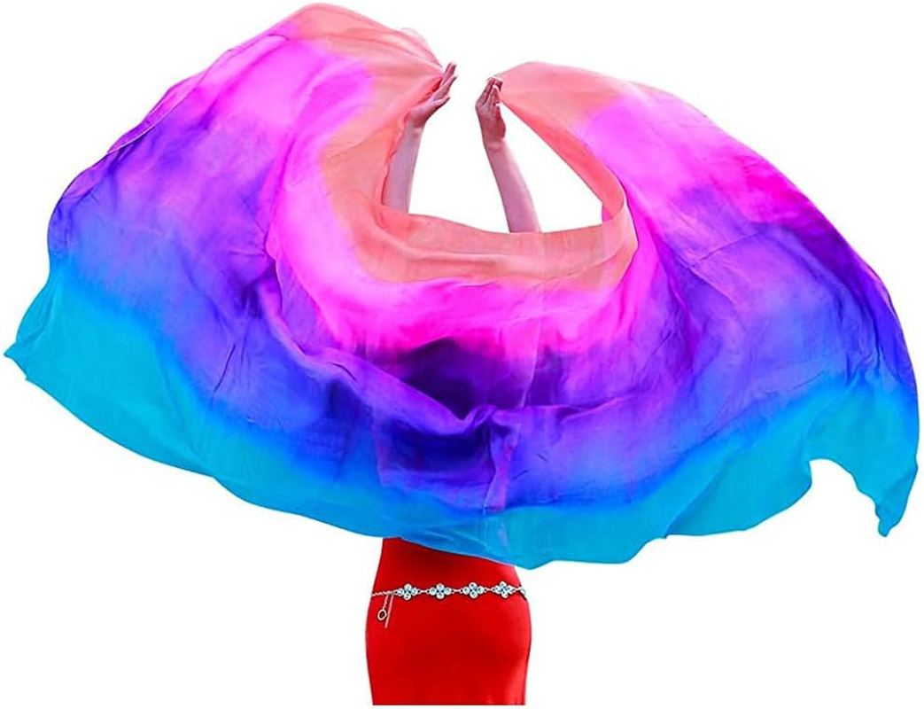 Nimiman Women 100% Real Silk Belly Dance Veils Dancing Hand Scarves Gradual Color Adult Size