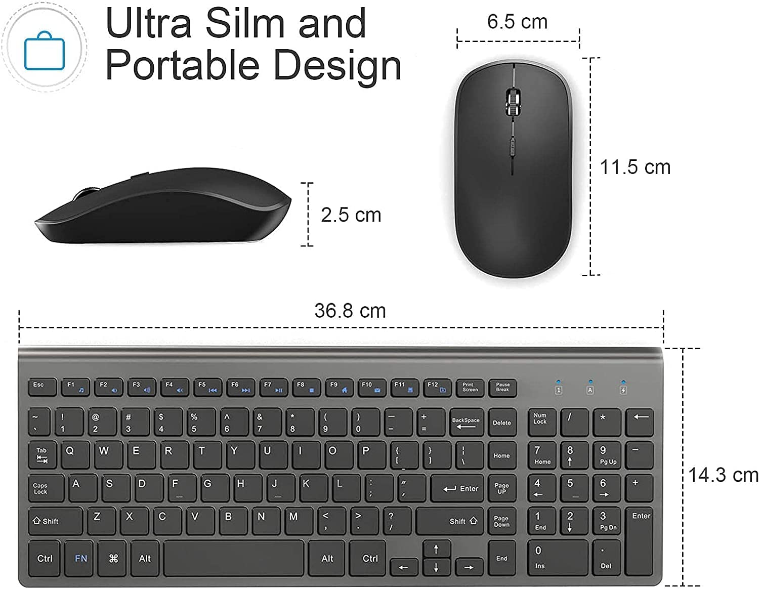 Wireless Keyboard and Mouse J JOYACCESS 2.4G Ergonomic and Slim Wireless Computer Keyboard Mouse Designed for Windows, PC, Laptop,Tablet Black Grey image number 3