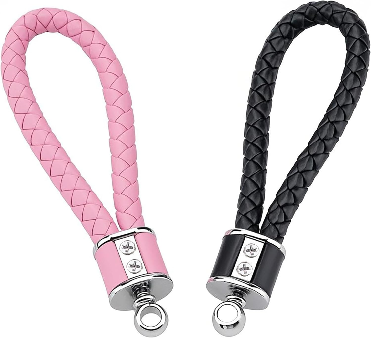 2Pcs Universal Leather Car Keychain, Metal Key Chain with Screwdriver and 360&deg; Rotatable D-Ring for Men Women Couple, Black and Pink image number 6