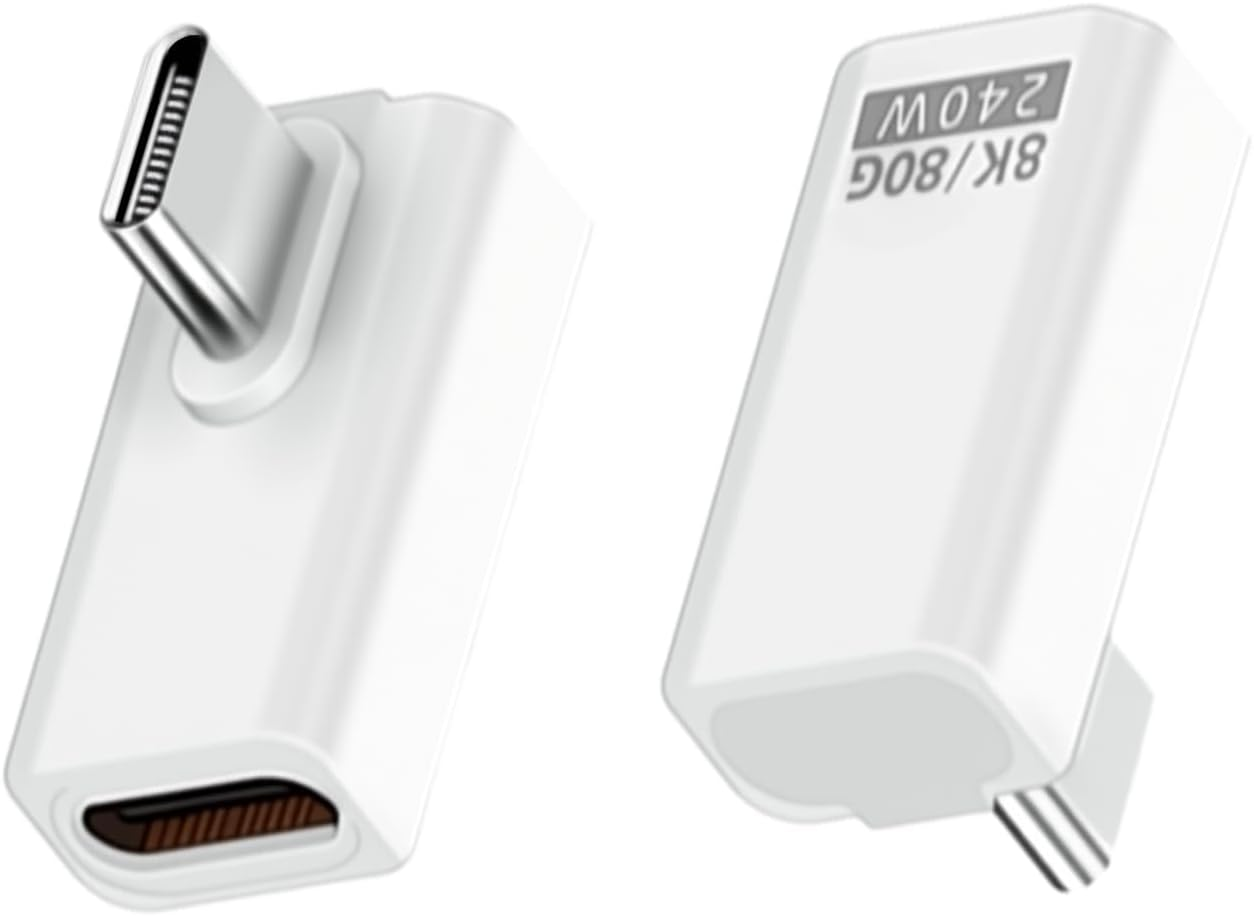 Danfetsoy 90 Degree USB-C Male to Female Adapter 80Gbps, 90 Degree 240W Type-C Adapter Extender for Macbook, Laptop, Tablet, VR, Camera, Smartphone, Etc(White 2Pack) image number 5
