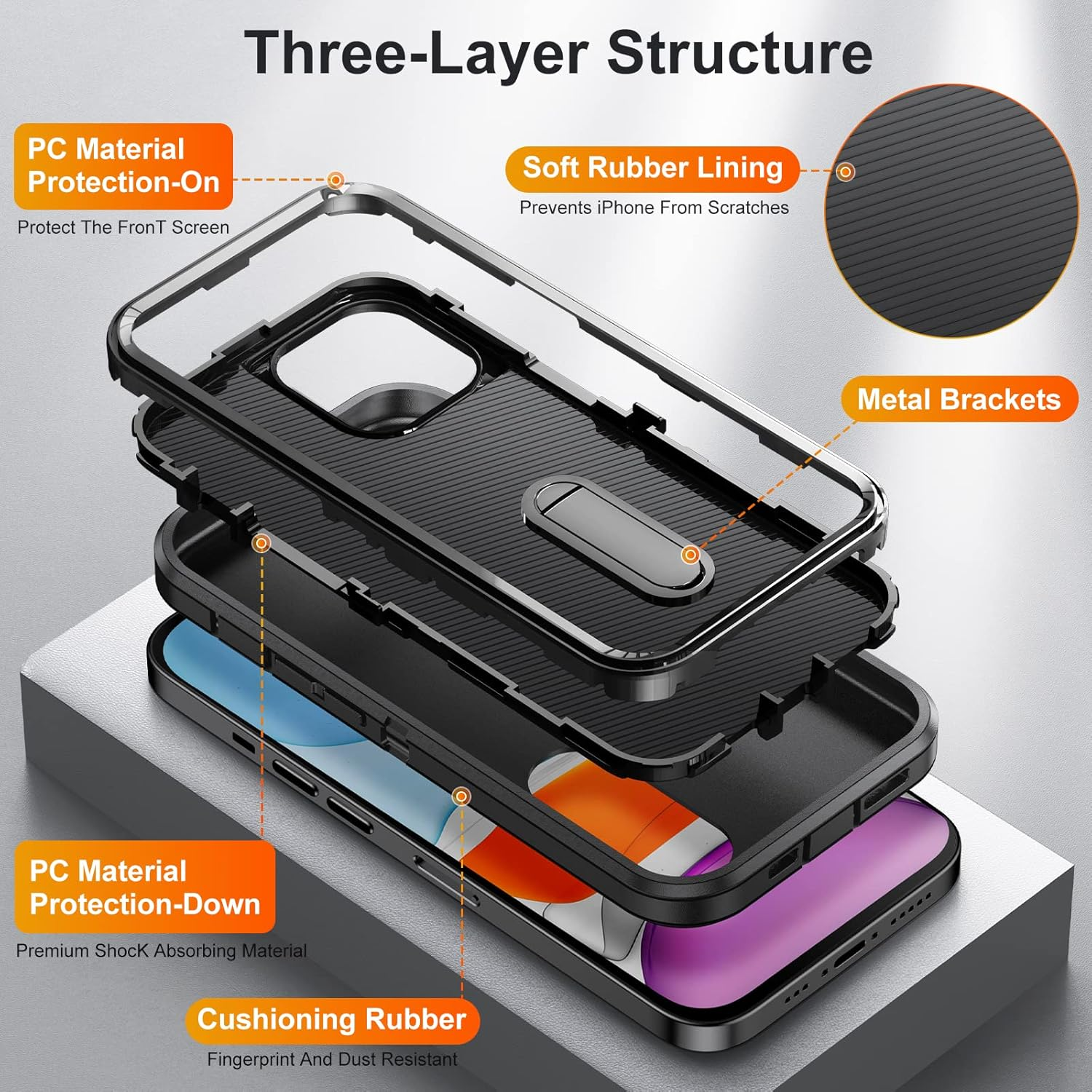 Shockproof Case for Iphone 11 Case with Kickstand,Military Grade Drop Protective,Heavy Duty Hard Back 3-Layer Protective Phone Cover for Iphone 11 (Black) image number 4