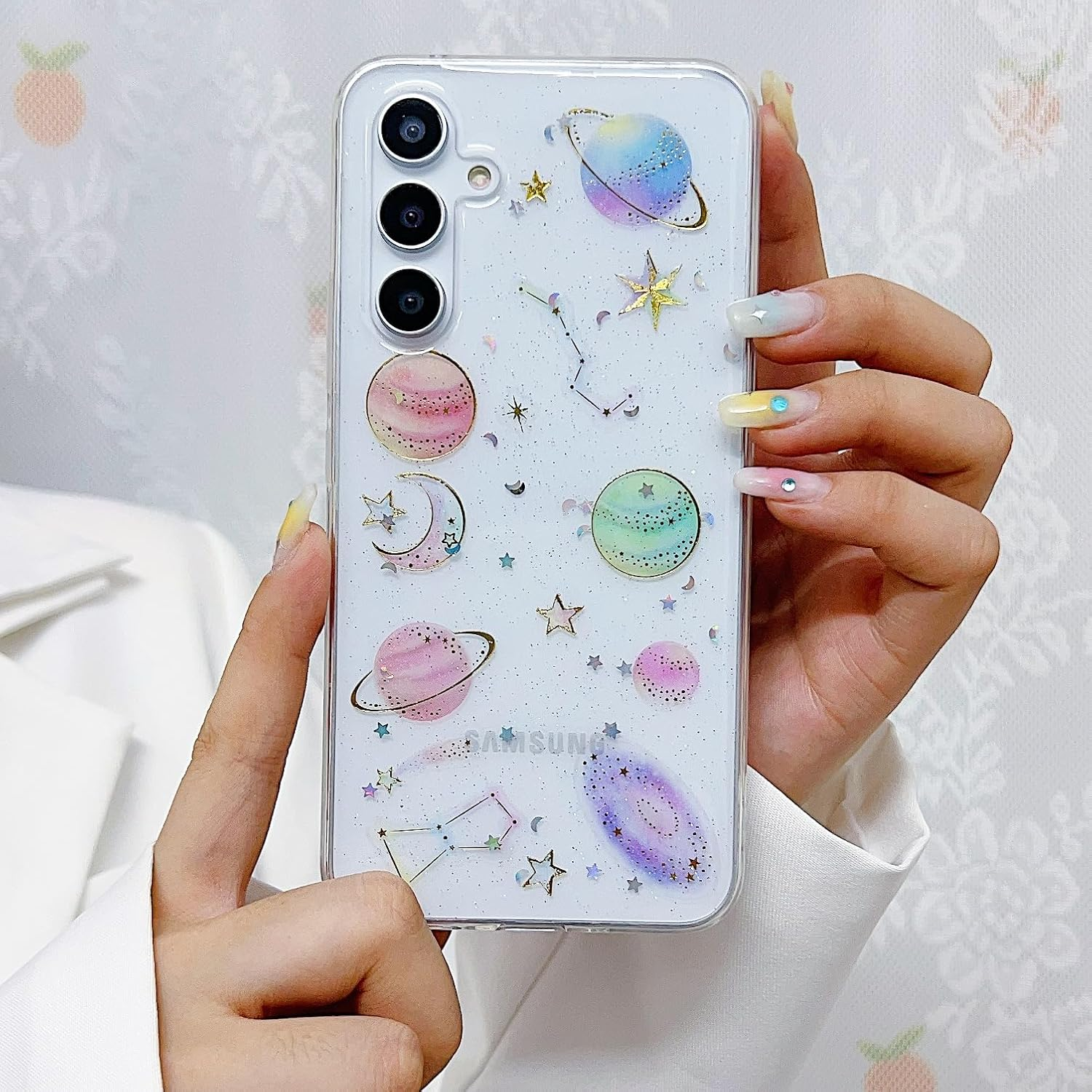 Yzniyzce Compatible for Samsung Galaxy A36 / A56 5G Case, Cute Clear Cases with Design Stars and Moon Bling Glitter Planet Aesthetic Silicone Shockproof Cover Women Girls for Samsung A56 6.7'', Space image number 4