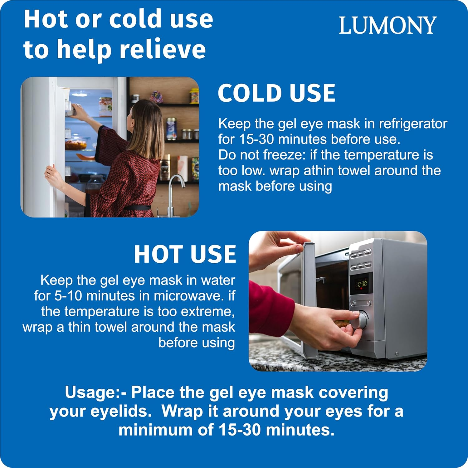 LUMONY&reg; Eye Mask with Cooling Gel Eye Mask for Dark Circles,Dry Eyes, Cooling Eyes, Pain Relief, Redness, Eye Patches Eye Cooling Gel Pads for Eye Relaxing Mask Gel Eyes Pack Eye Mask for Sleeping image number 3