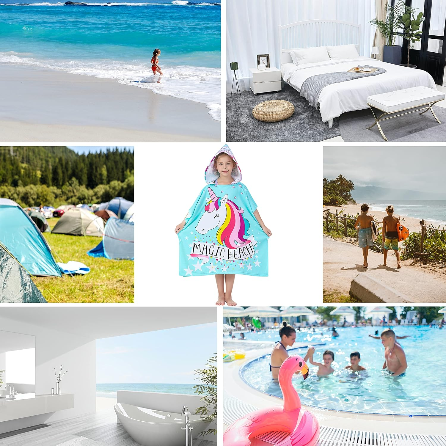 Athaelay Unicorn Design Poncho Towel for Girls Ultra Soft Swimsuit Cover-Ups with Drawstring Bag for 3 to 10 Years Kids Bath Beach and Pool - Alligator image number 6