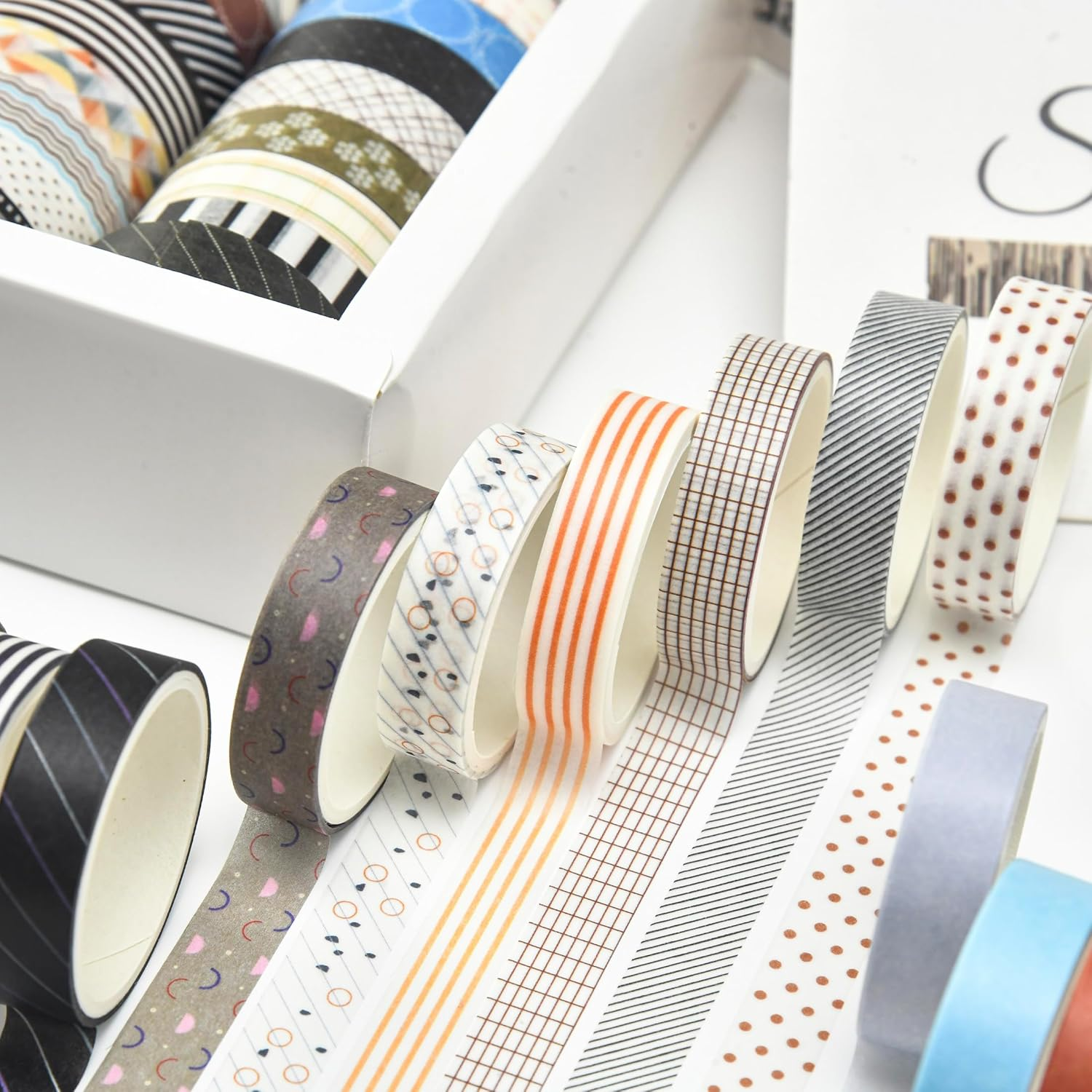 Songdao 44 Rolls Basic Washi Tape Pack Solid Colors Arts Adhesive Tapes Plaid Patterns Decorative Masking Tape Sets for Craft, Kids, Scrapbook, DIY, Gift Wrapping image number 6