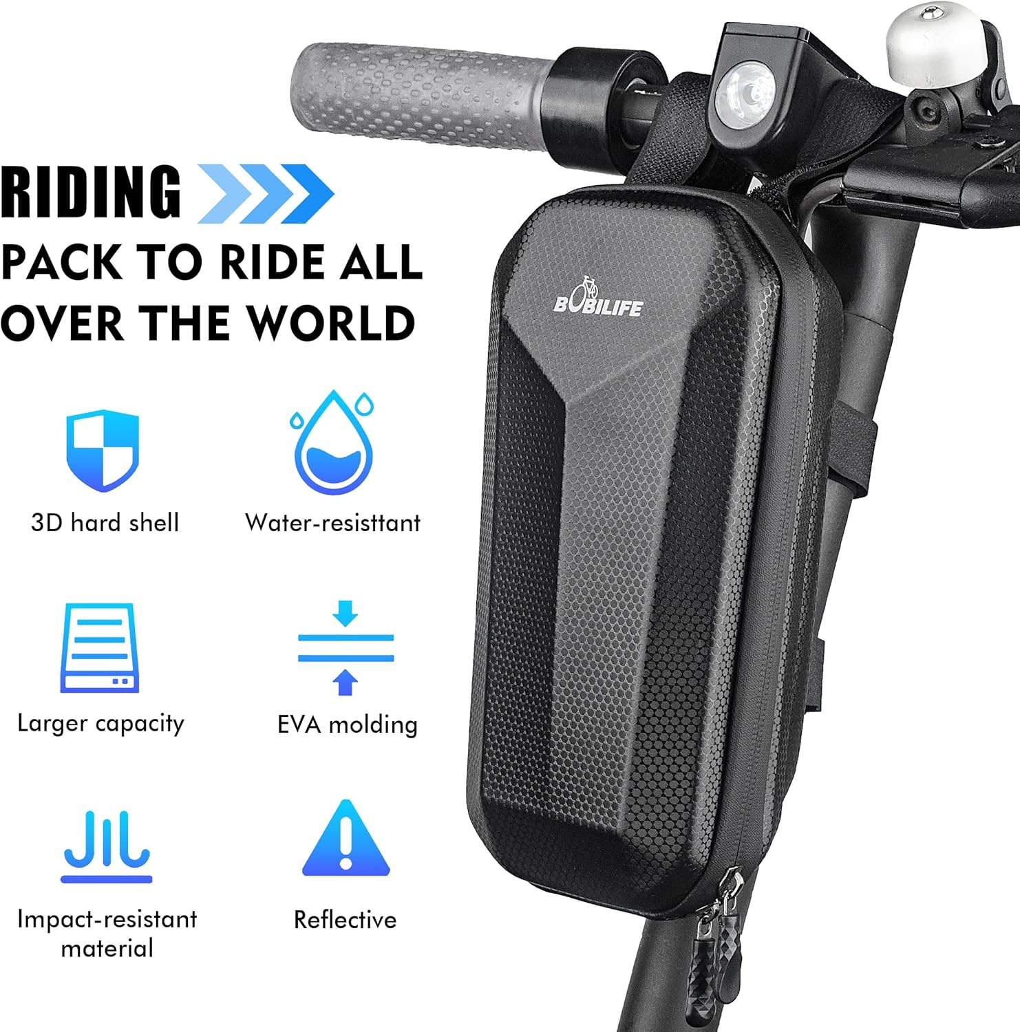 Bike and Scooter Handlebar Bag - Front Bar Hanging Bag Waterproof EVA Hard Shell Storage Bag Compatible with All Kinds of Scooters, Mountain Bikes, Road Bikes, E-Bikes, Motorcycles