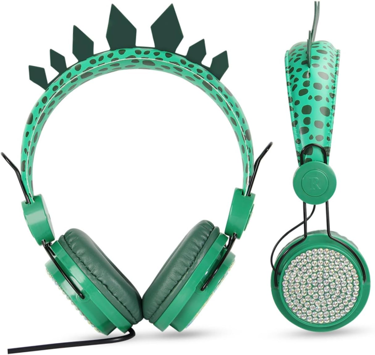 SHINEOFI Children On-Ear Headphones with Microphone for Boys and Girls, Dinosaur Cartoon Design, Wired Over-Ear Headset Suitable for School and Computer Use, Green Color image number 6