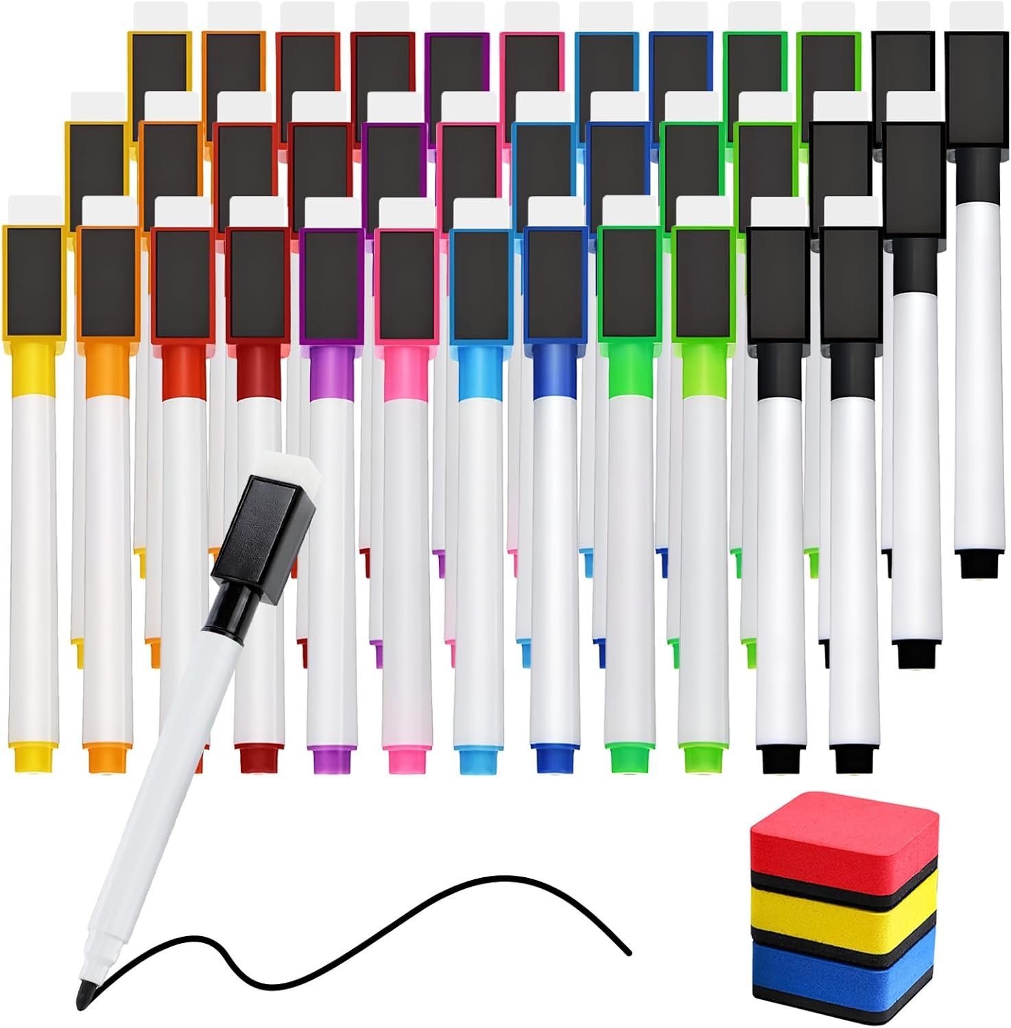 YRYUNRUI 36 PCS Magnetic Dry Erase Markers with Erasers Cap & 3 Dry Erase Eraser, 11 Colors Whiteboard Markers Fine Point Tip, Mini Dry Erase Pens Bulk for Kids School Office Home image number 1