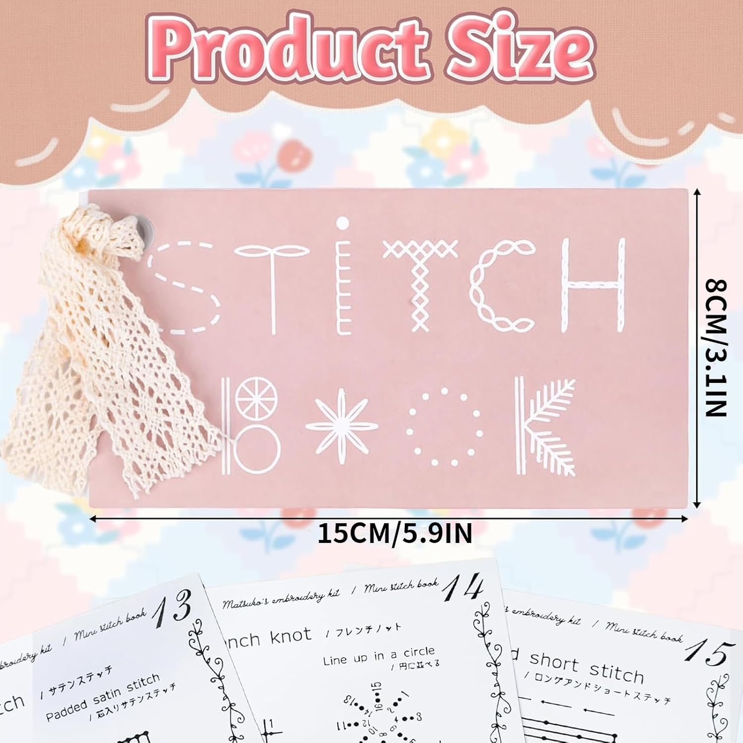 Zalizr Creative Mini Sewing Book, DIY Embroidery Stitches Guide & Travel Sewing Kit for Beginners and Enthusiasts, Compact Stitching Card Set for Embroidery Skill Development