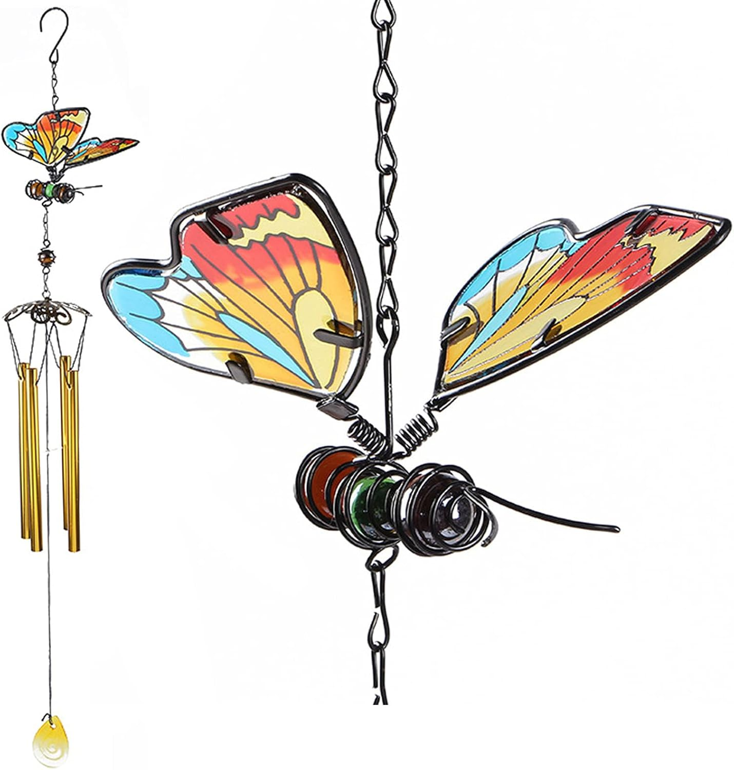 Butterfly Wind Chimes, 70Cm Iron Stained Glass Butterfly Wind Chimes Gifts for Mom Outdoor/Indoor Wind Chimes for Home, Garden, Window, Yard, Patio, Lawn Decoration (Yellow)