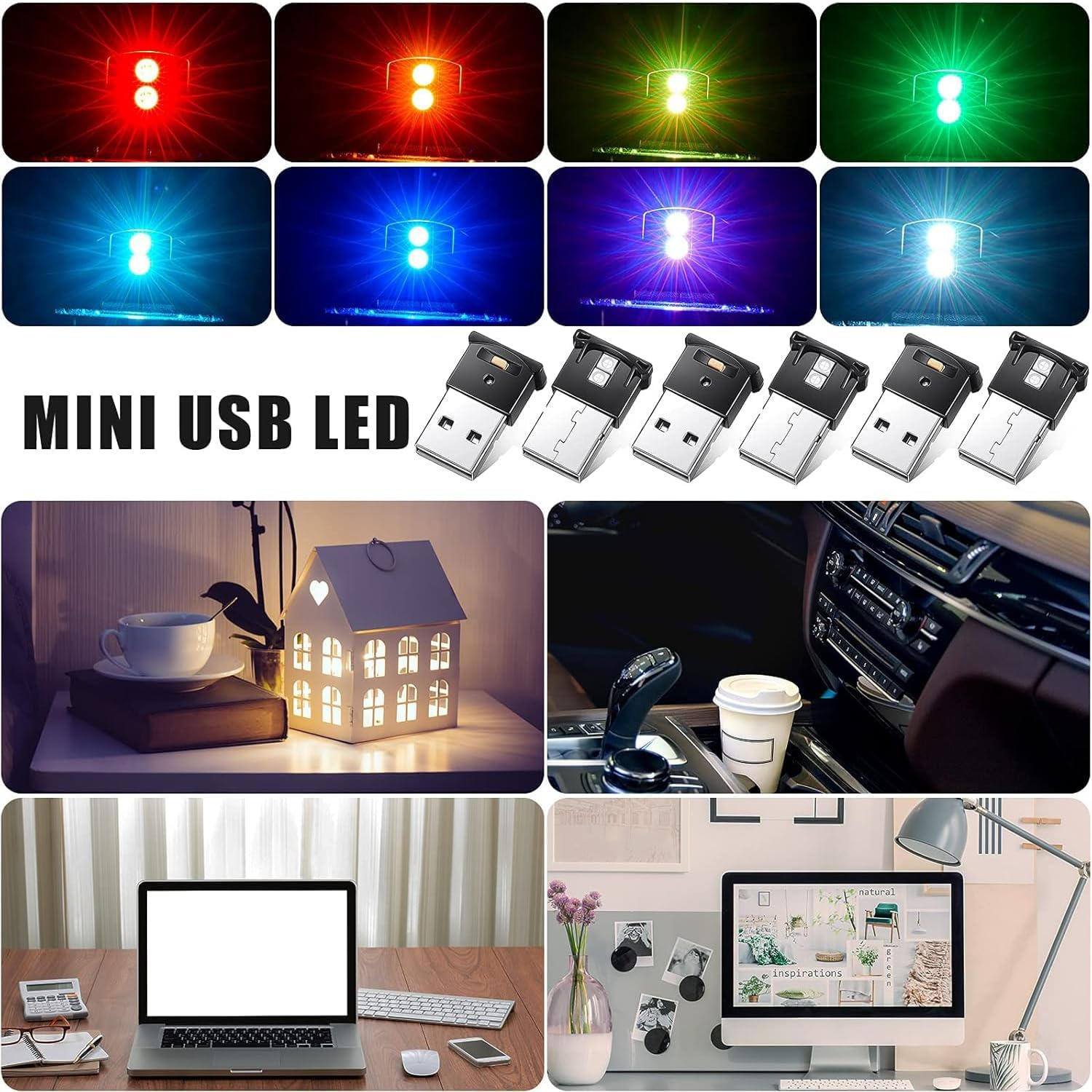 Mini USB LED Light, 8 Colors Car LED Interior Lighting 5V Smart USB Atmosphere Light, Laptop Keyboard Office Decoration Night Lamp, Adjustable Brightness image number 2