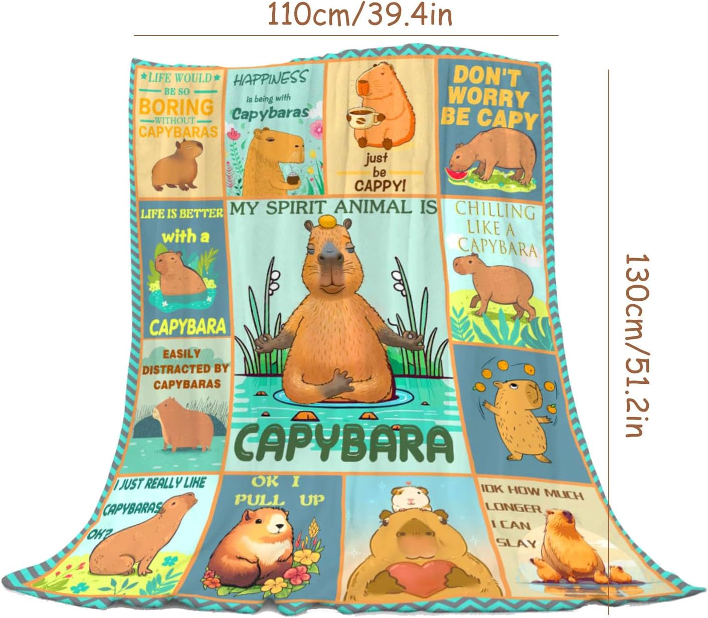 Juvanovo Capybara Blanket, 100 X 130 Cm Capybara Cuddly Blanket, Capybara Flannel Blanket, Capybara Soft Blanket, Capybara Sofa Blanket, Capybara Bed Linen, Capybara Merch for Children Adults (A) - A image number 3
