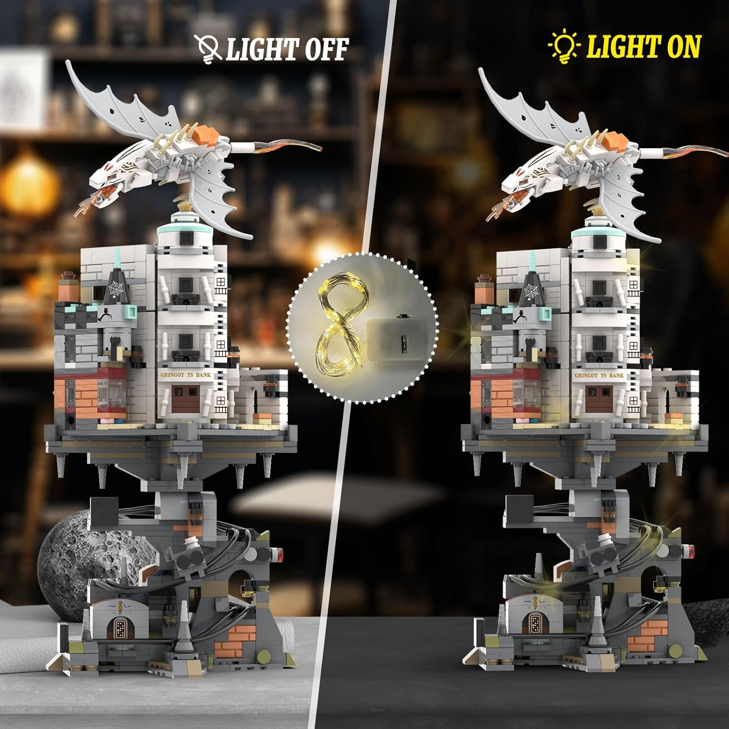 Magic Castle Wizarding Bank Building Sets with Light, Magic Architecture Model Collection Display, Compatible with Building Blocks, Ideas Gift Building Toy for Adults Boys Girls (1056 PCS) image number 4