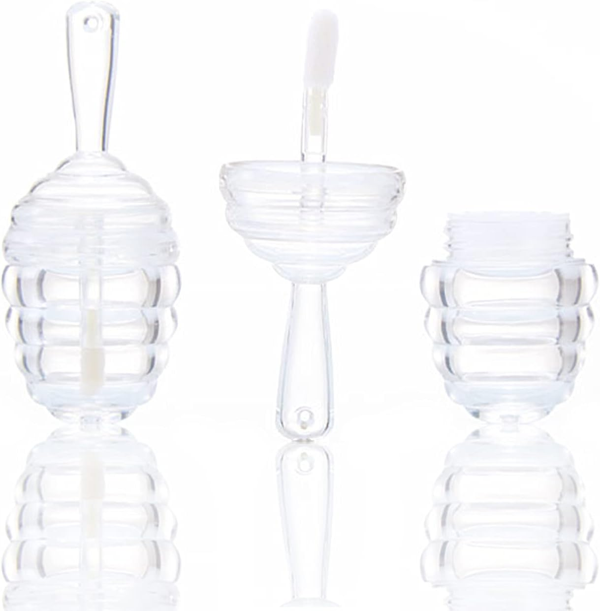 DEAYOU 30 Pack Empty Lip Gloss Wand Tubes, Honey Pots Shaped Refillable Plastic Lipgloss Containers, Mini Reusable Clear Lipstick Brush Bottles for Makeup, DIY Cosmetic Sample Bottle (0.2OZ/ 6Ml), Clear image number 2