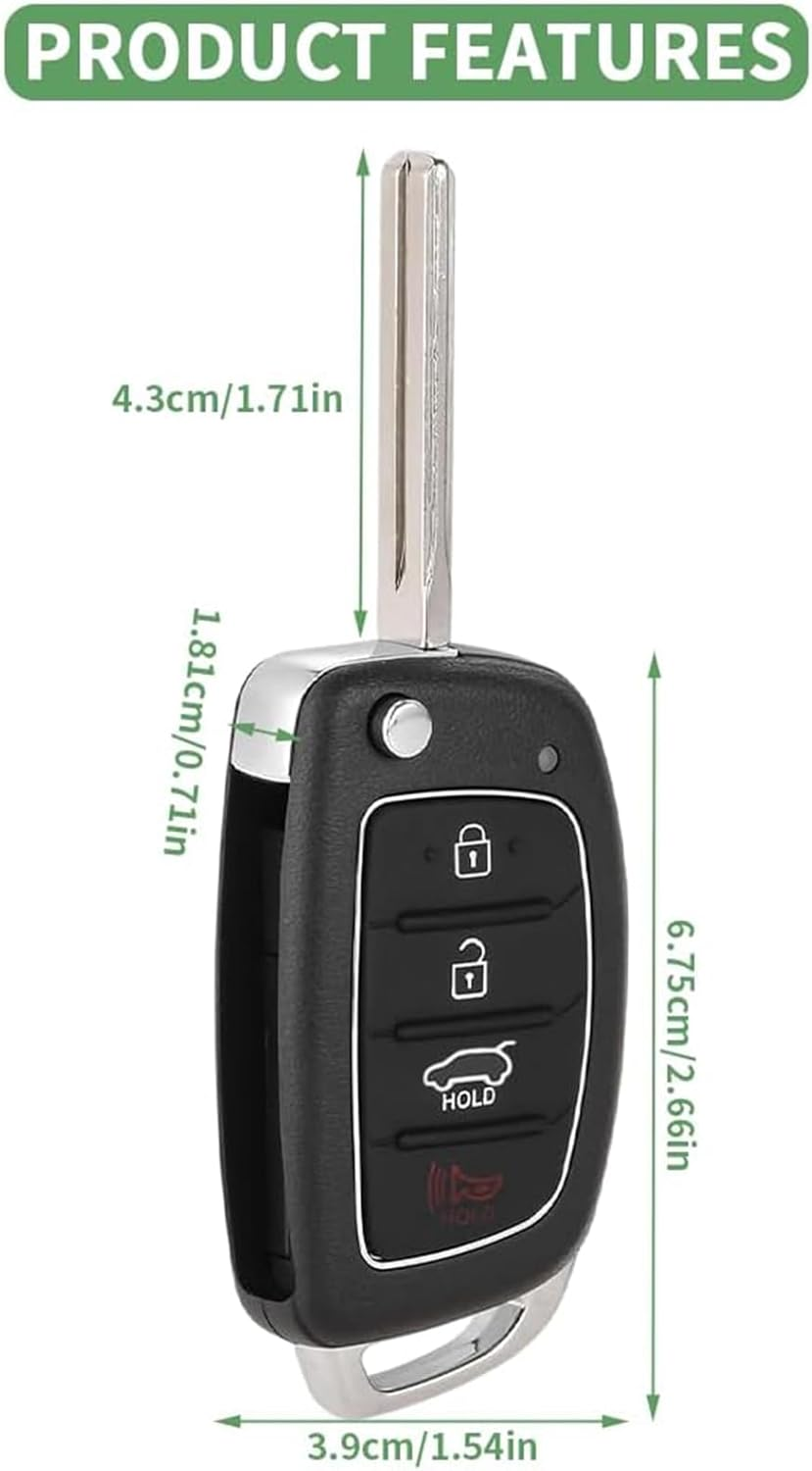 Key Fob Case 4 Buttons Car Key Shell Replacement for Hyundai Sonata Santa Fe Sport 2020 2019 2018 2017 2016 2015 2014 2013 Keyless Entry Remote Control Folding Flip Car Key Fob Cover Shell image number 6