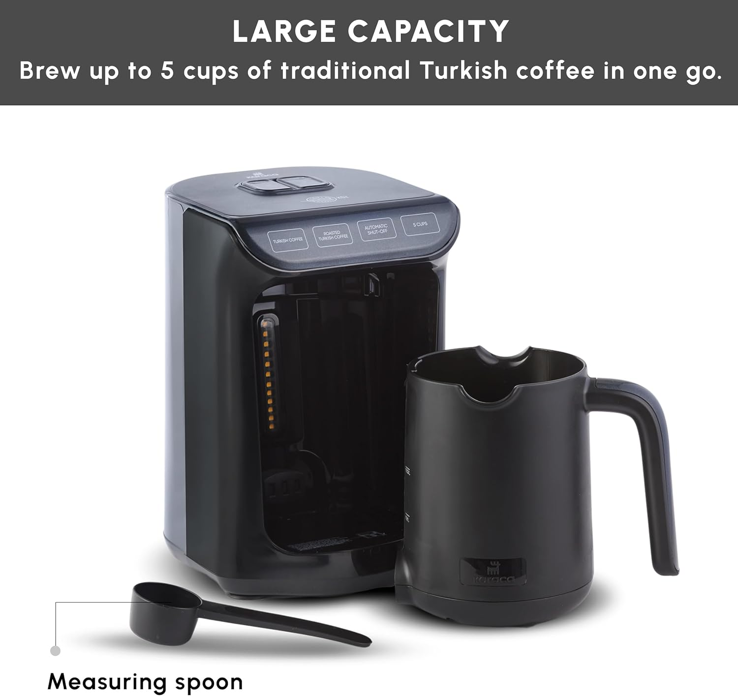 KARACA Hatır Roast Turkish Coffee Maker, Shiny Black, 5 Cup Capacity, High Foam, 535 W, Voice Warning System, Light Warning System, Measuring Spoon, Easy Cleaning image number 3