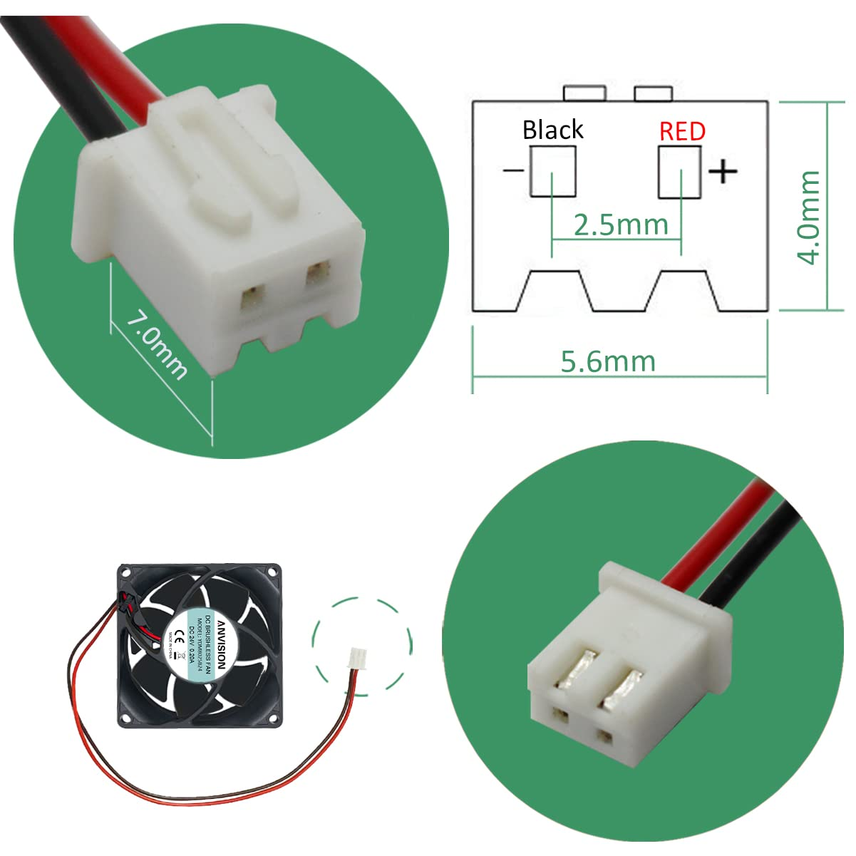 ANVISION 80Mm X 25Mm DC 24V Brushless Cooling Fan, Dual Ball Bearing, 2 Pin