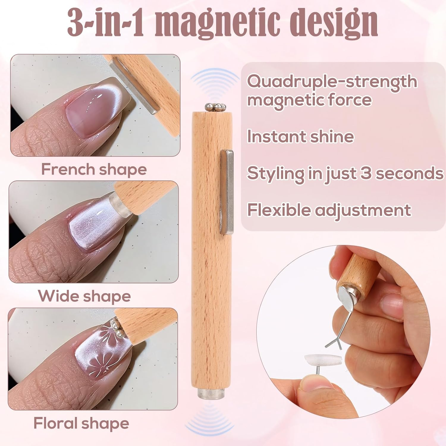 Nail Magnet Pen Set, 3 in 1 Cat Eye Nail Magnetic Tool Set with Heart & Rabbit Shaped Irons Versatile Cat Eye Gel Polish Magnet for Home Salon Nails Studio Use image number 5