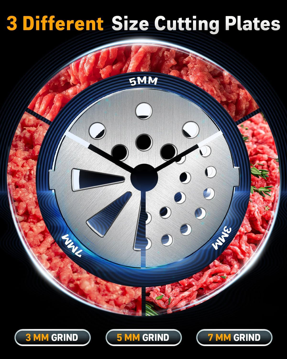 Electric Meat Grinder: [3000W Superior Motor] [Exquisite Box] Hachoir &Agrave; Viande with 6 PCS Stainless Steel Blades & Grinding Plates, Sausage Stuffer Tubes & Kubbe Kit Portable Handle for Gift (Gray) image number 2