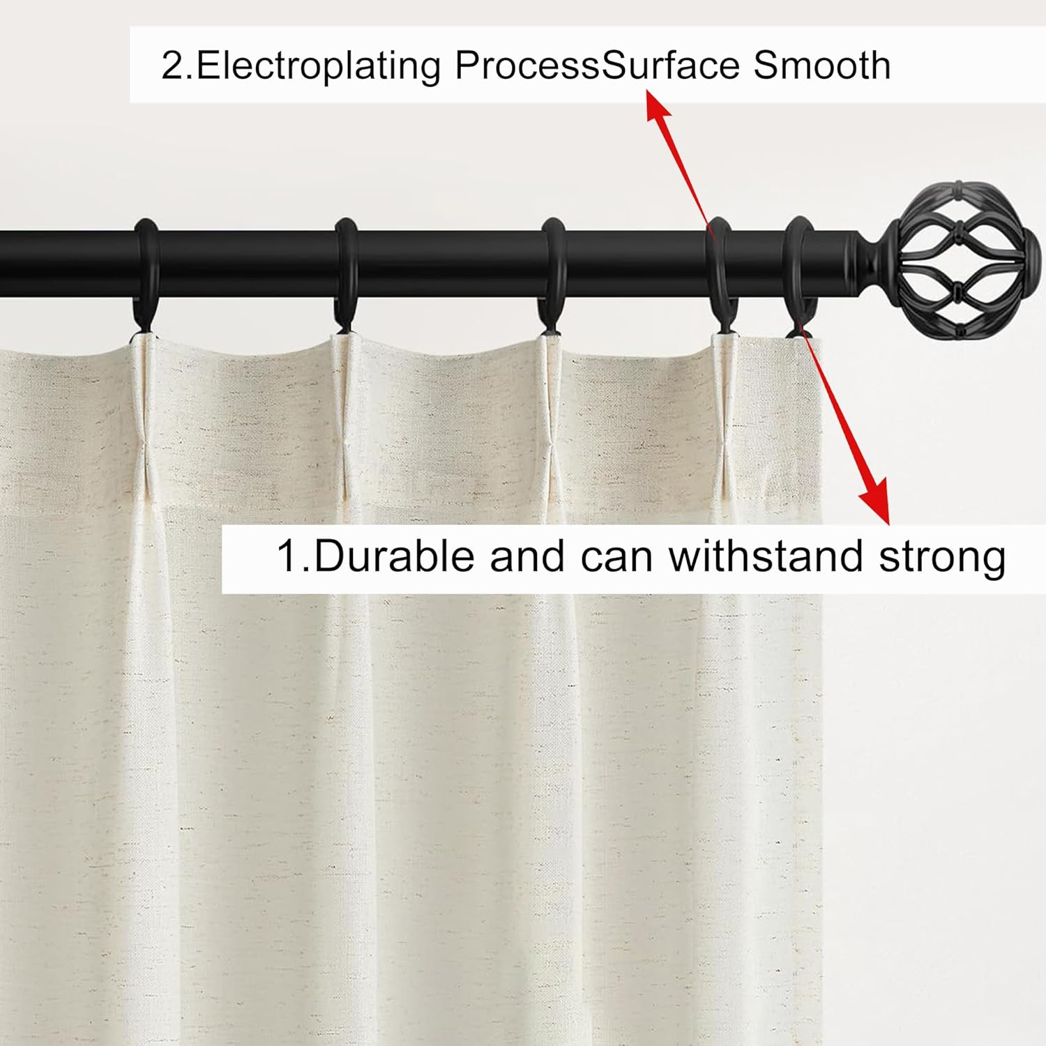 MEILANHUI 50 Pcs Curtain Rings with Hooks, Black Curtain Rings with Metal Curtain Hooks for Drapes 30 Mm Internal Diameter Curtain Hooks for Window Door Shower Bathroom Rings image number 1