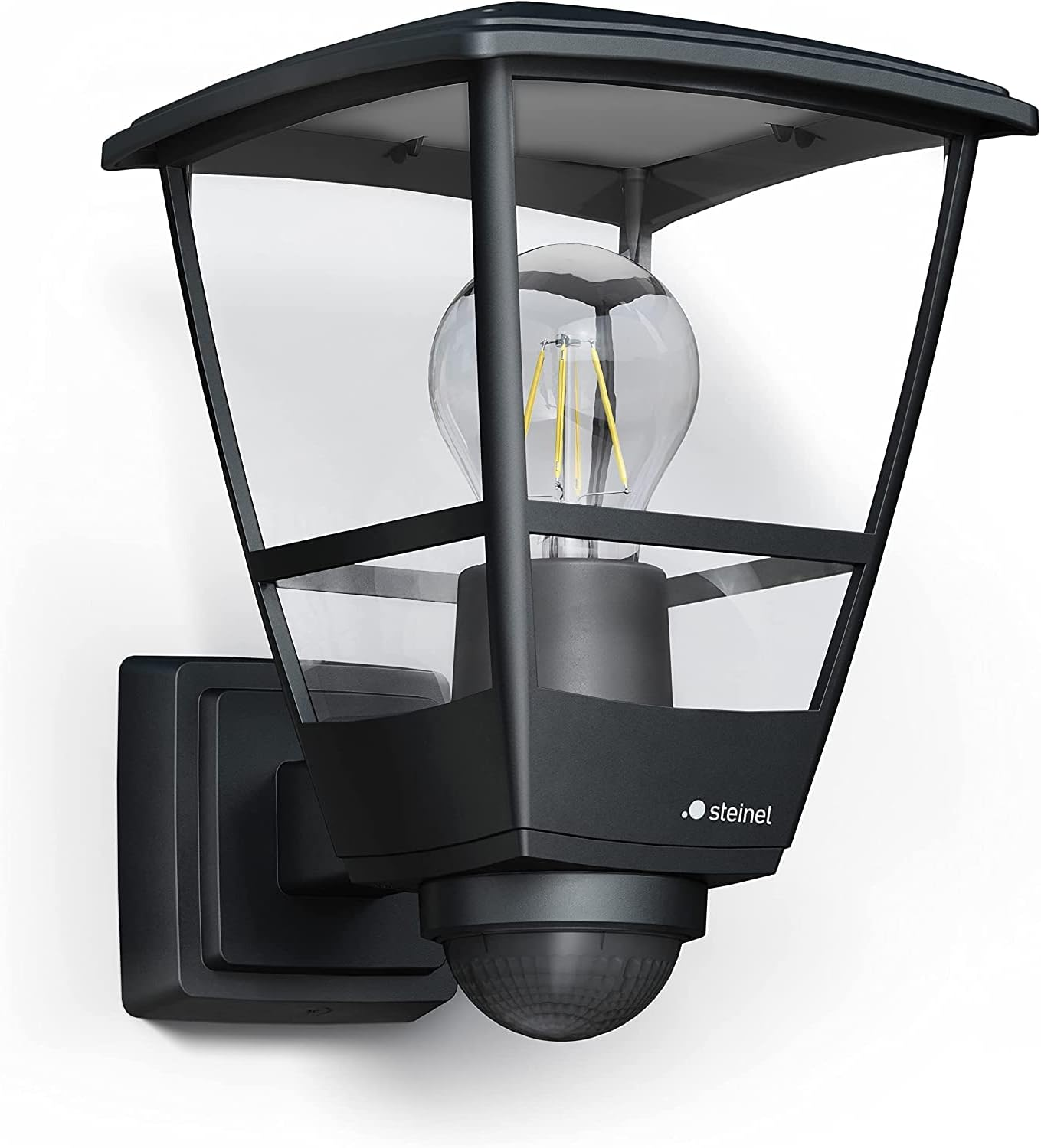 Steinel Outdoor Wall Light L 10 S Black, 180&deg; Motion Sensor, Classic Outdoor Wall Light, E27, Lantern for House Entrance image number 2