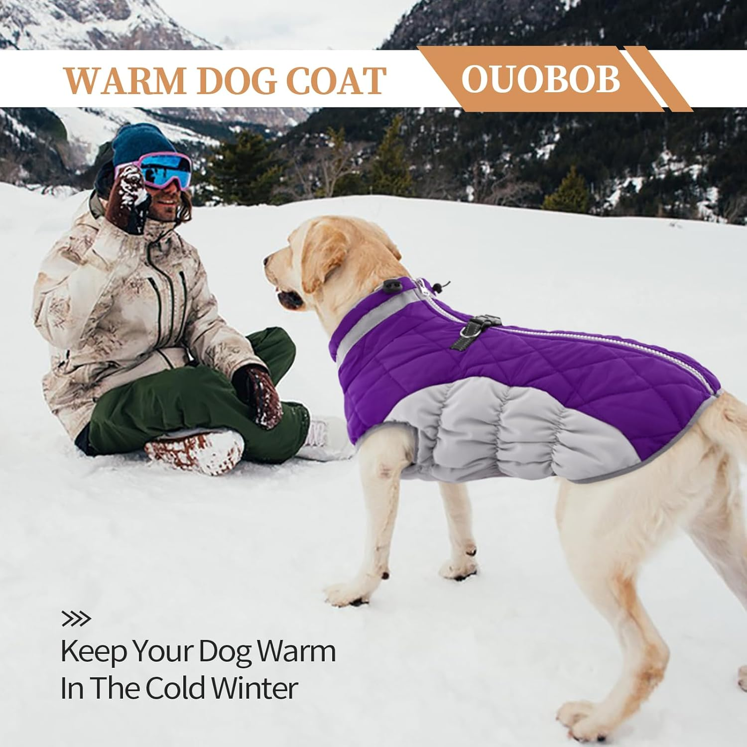 OUOBOB Large Dog Coat, Xxlarge Dog Winter Coat, Waterproof Pet Jacket with Back Zipper,Extra Large Pet Coats, Warm Fleece Jacket with D-Ring, Windproof Winter Clothes Golden Retriever,Purple,Xxl image number 5