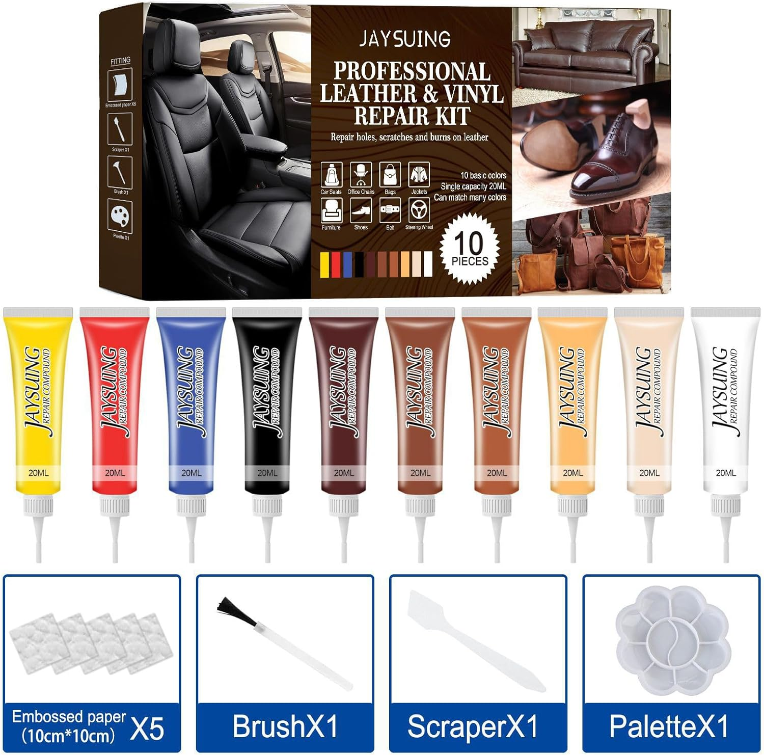 Leather & Vinyl Repair Kit, Vinyl Repair Kit for Car Interiors, Peeling on Furniture, Couches, Car Seat, Sofa, Jacket and Purse, Restores Faux Pleather, Easy Application (Ten Colors) image number 3