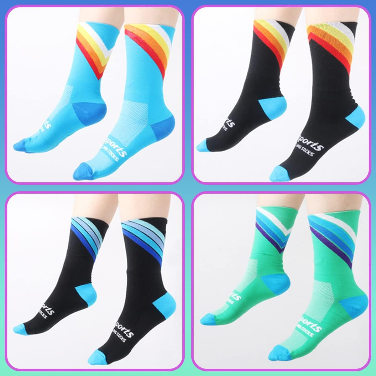 Guaziv Mens Womens Cycling Socks,4-6Pcs Running Socks Colourful Athletic Socks Ankle Sport Socks 6-11 image number 4