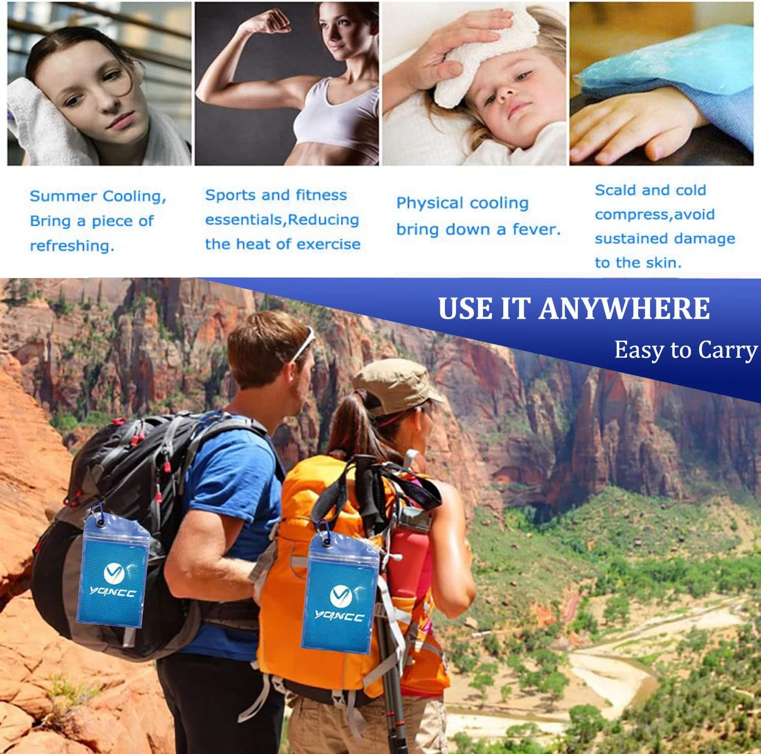 YQXCC 4 Pack Cooling Towels (40"X12") Cool for Neck, Microfiber Soft Breathable Chilly Towel for Yoga, Golf, Gym, Camping, Running, Workout & More Activities - 2 Light Blue, 2 Light Grey image number 5