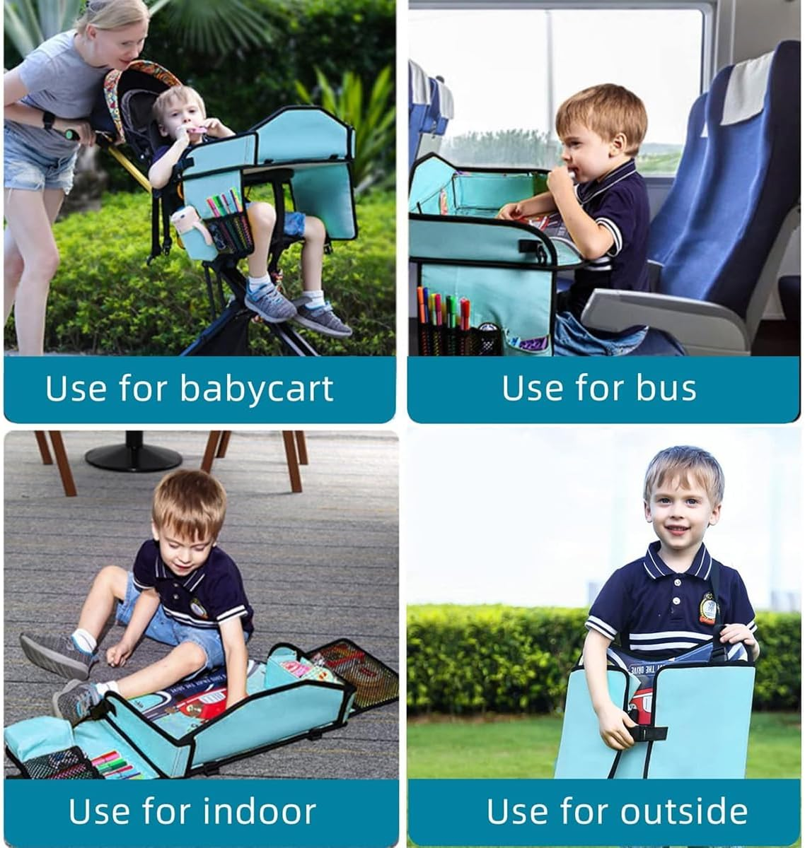 Cyanmor Kids Car Storage Travel Tray, Toddler Car Seat Tray Play Table Rack, Portable Multi-Functional Back Seat Accessory for Kids Traveling (Dark Blue) image number 1