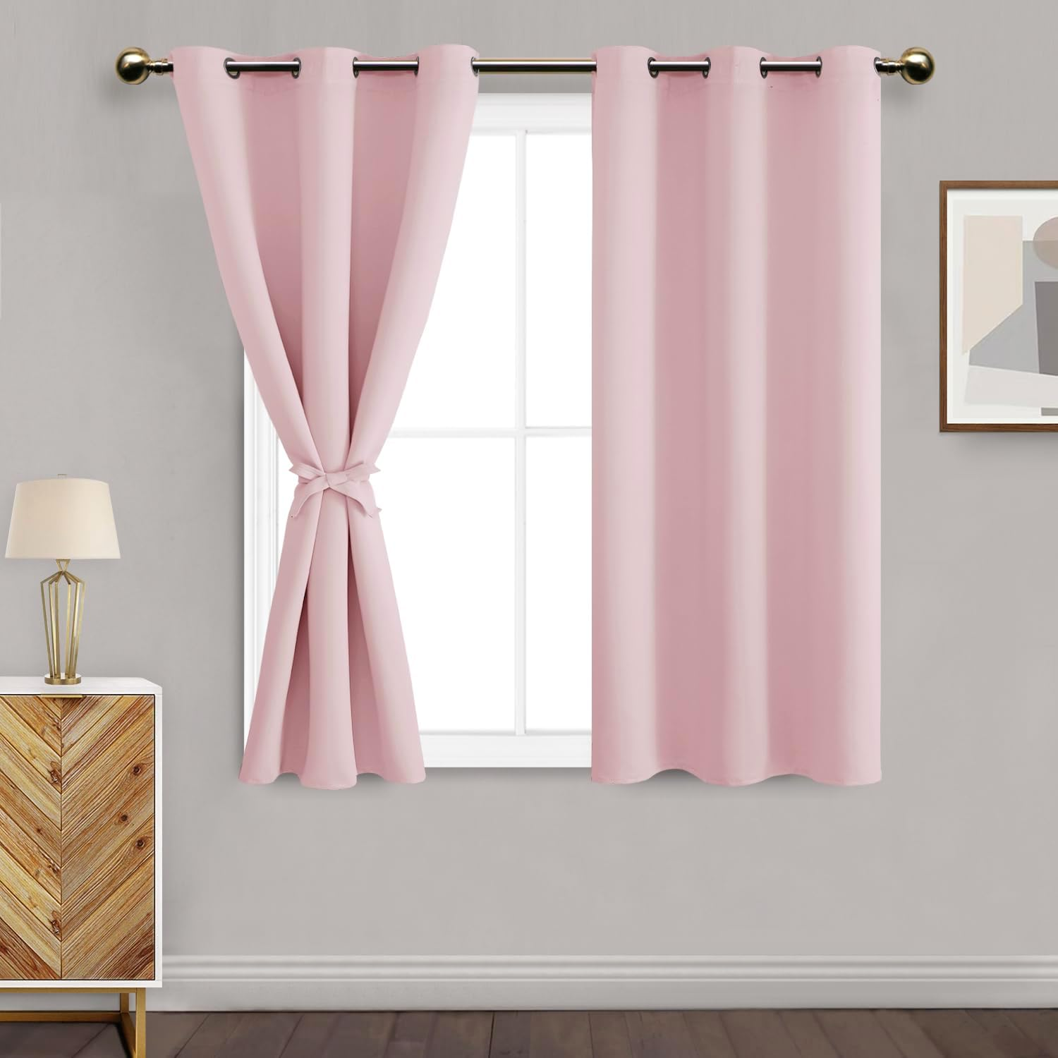 DWCN Grey Blackout Curtains for Bedroom Sewn with Tiebacks - Thermal Insulated Light Blocking Grommet Window Curtains for Living Room, Set of 2 Drape Panels, Each W132 Cm X D214Cm,