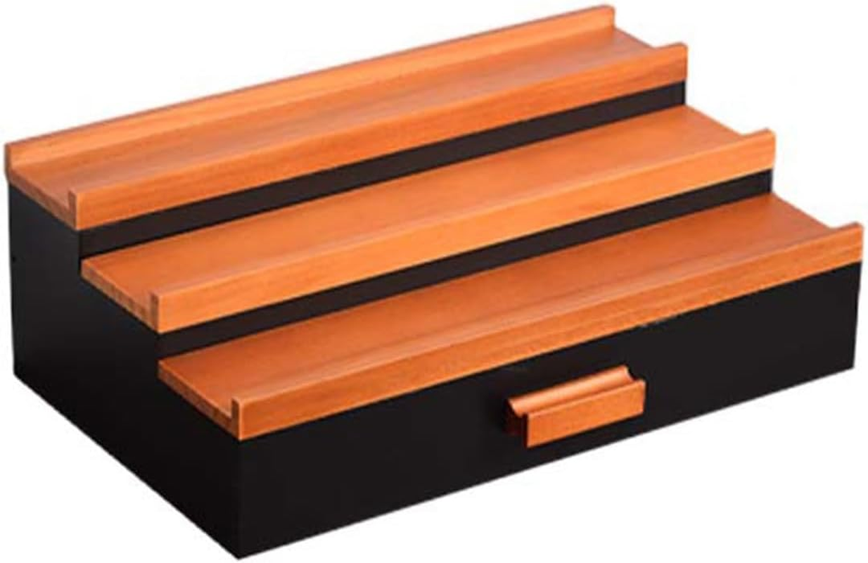 AIMALL Solid Wood Makeup Organiser 3-Tier Drawer Storage Rack for Desktop Lipstick Eye Shadow Perfume Display Holder 12.5In X 7.6In X 4.3In