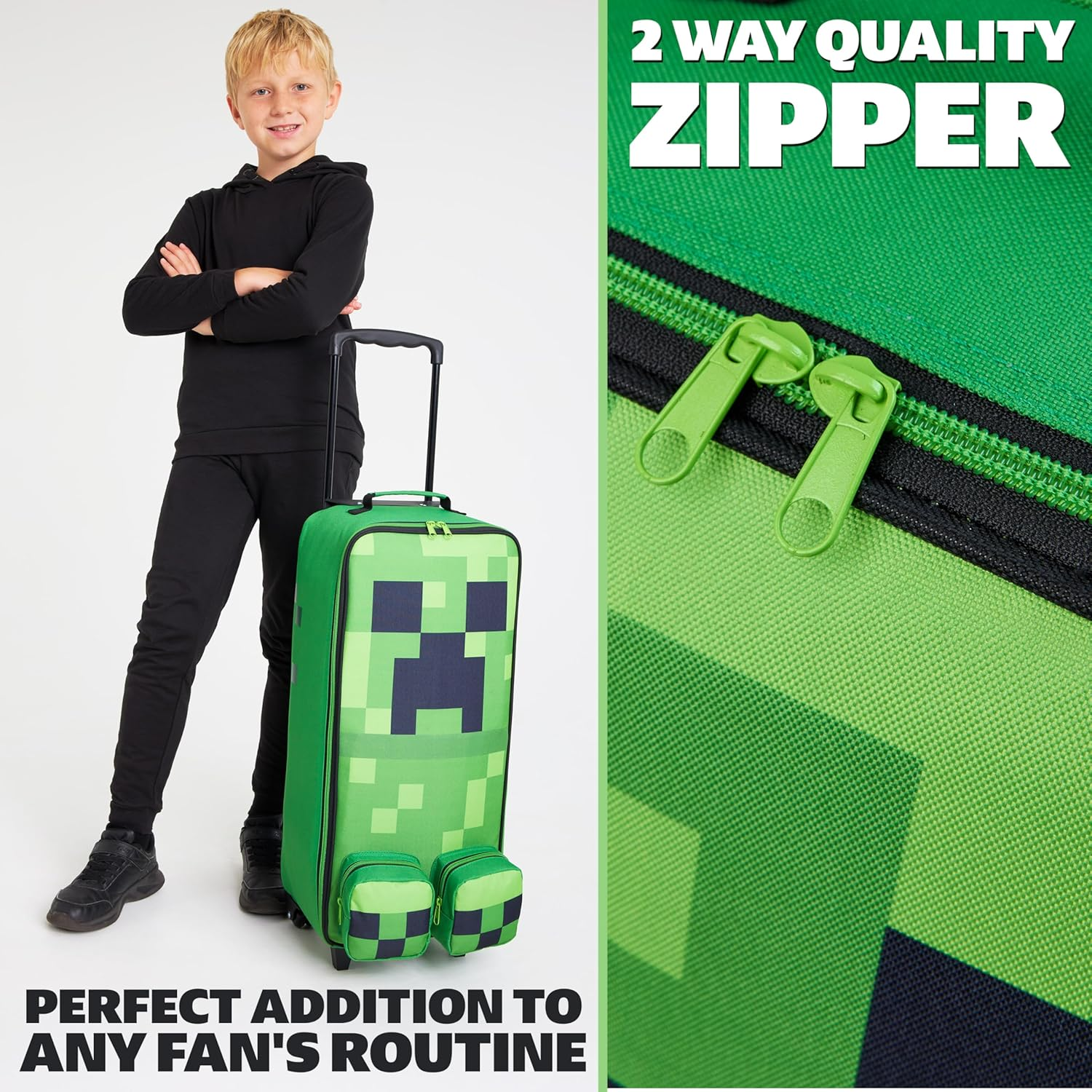 Minecraft Kids Foldable Trolley Bag, 25.2&rdquo; X 6.7&rdquo; X 9.8&rdquo;, 4 Wheels Kids Suitcase image number 2