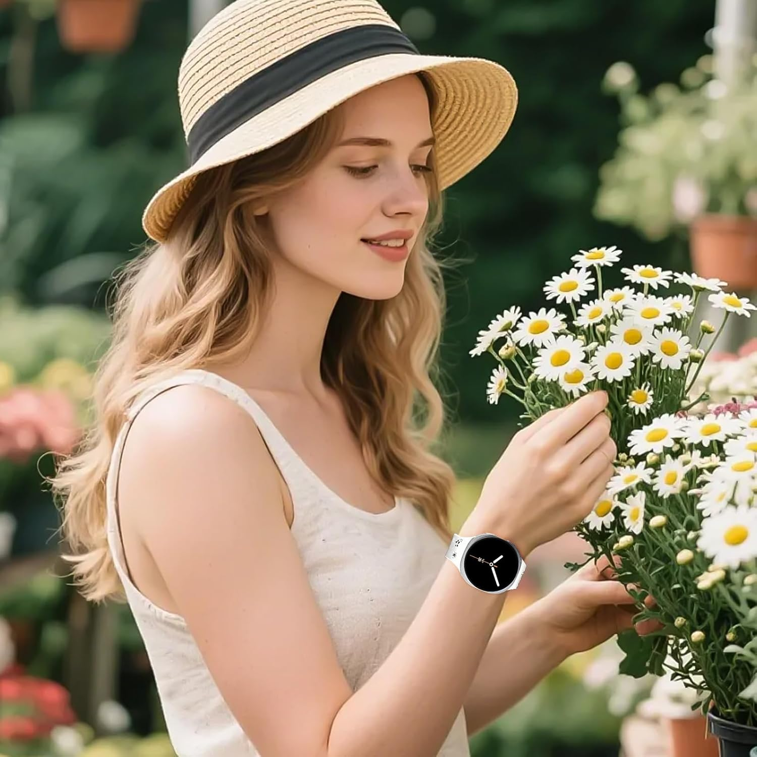 Flower Engraved Strap for Samsung Galaxy Watch 8 40Mm 44Mm/Galaxy Watch 8 Classic 46Mm Band Women,No Gap Soft Cute Floral Silicone Two-Tone Wristband - 01-Black Pink image number 6