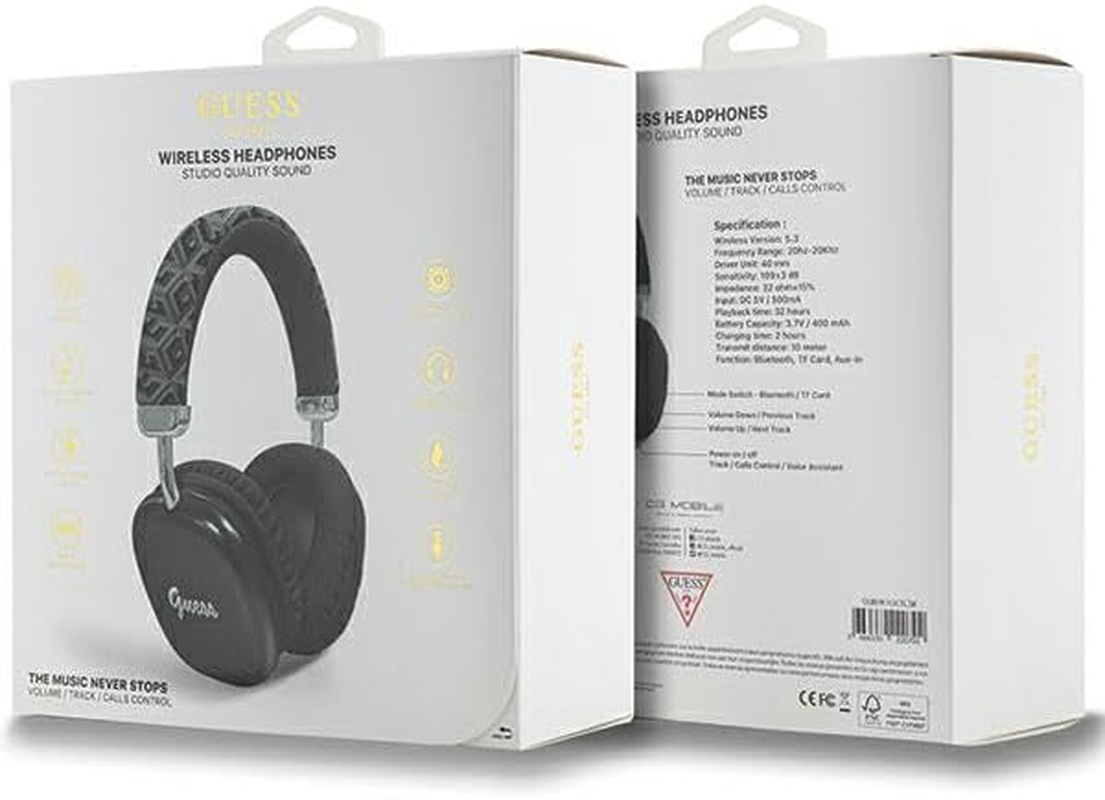 CG Mobile Guess Gcube Metallic Script Logo Bluetooth Headphones - Black image number 1