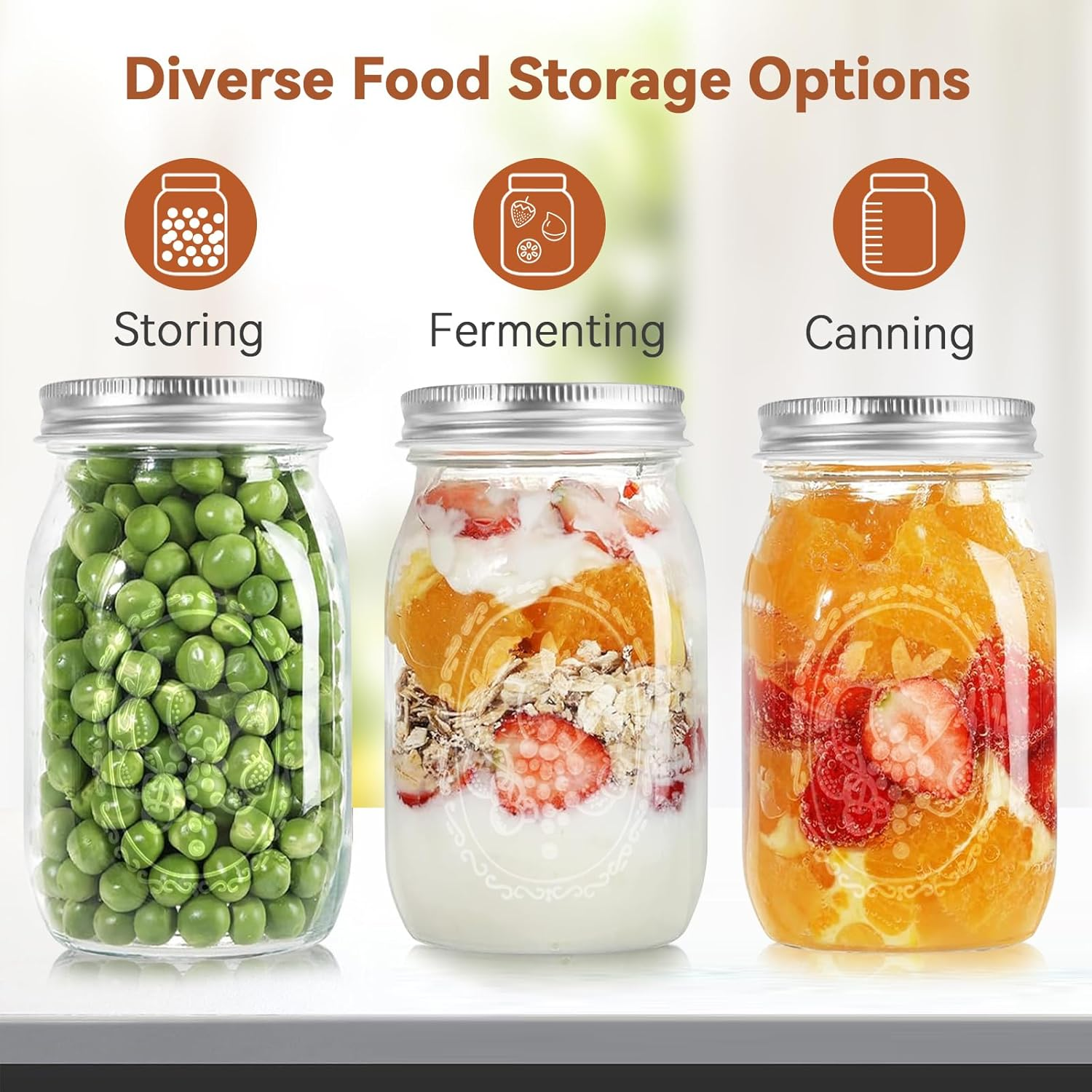 Mason Jars Set,Regular Mouth Spice Jar with Airtight Lids - Thicken Seasoning Spice Containers for Kitchen Organization and Storage (4 * 32Oz) image number 1