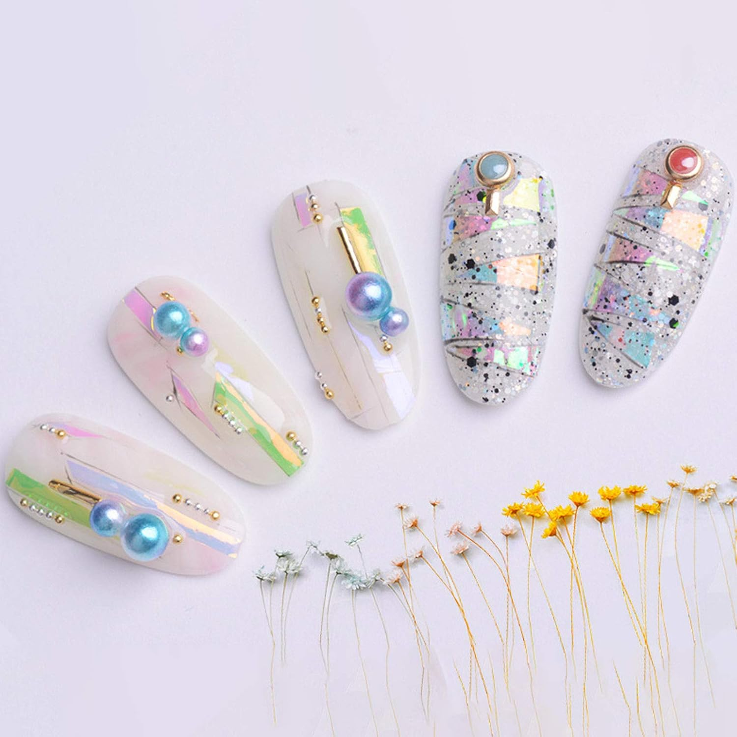 2 Boxes Nail Art Rhinestones Disc Color Diamonds Nail Decoration Super Flash DIY Half round Pearl Diamonds image number 3