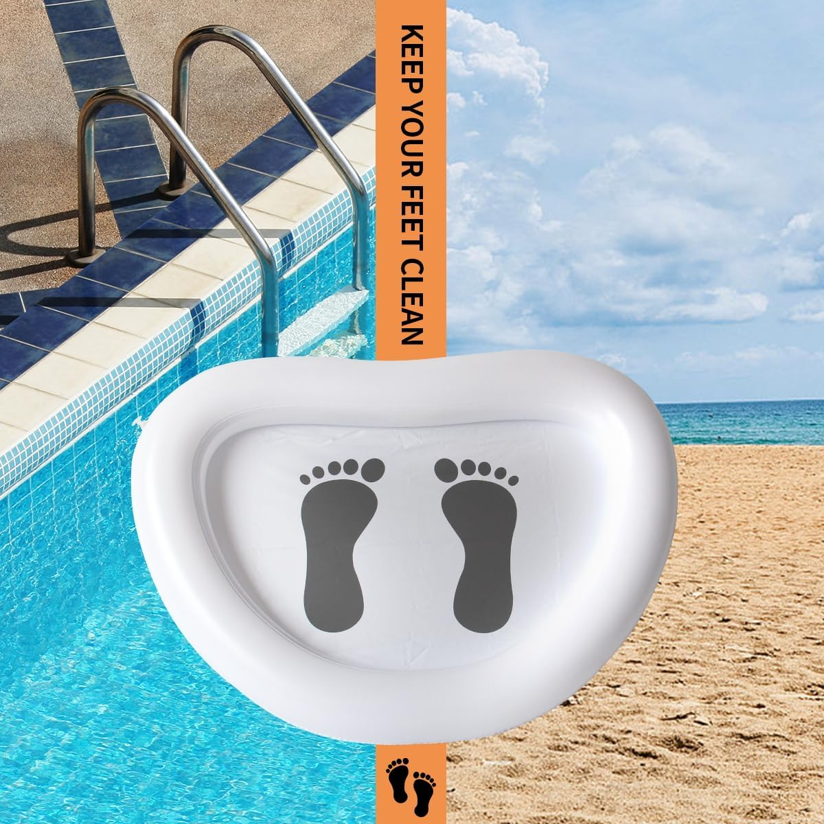 Baiao Inflatable Pool Foot Bath Basin, Beach Foot Wash Pool Portable, Swimming Pool Clean Feet Accessories with Air Pump, for Pool Entry Ladder Home Spa Clean Feet above Ground Pool Accessories