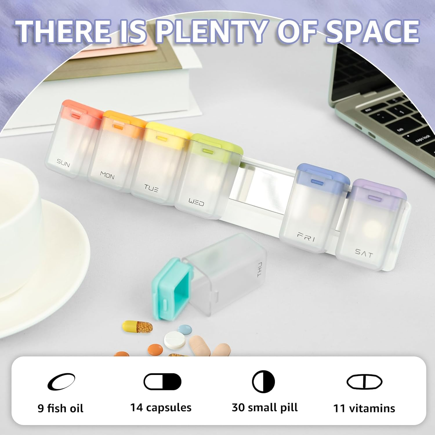 Plastic Magnetic Weekly Pill Organizer, Removable Large Capacity Weekly Pill Dispenser Box, with Sealed Lid for Supplement Vitamins Fish Oil (Colourful)